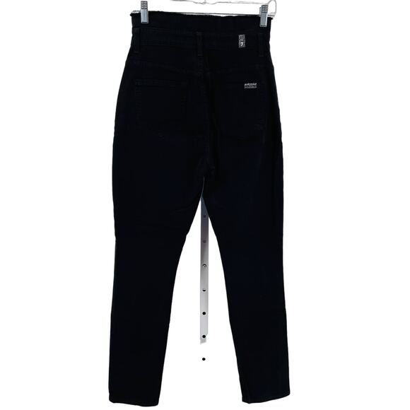 7 For All Mankind Black Denim High Raw Fringe Waist Tapered Leg Y2K Jeans 25 - Picture 2 of 13